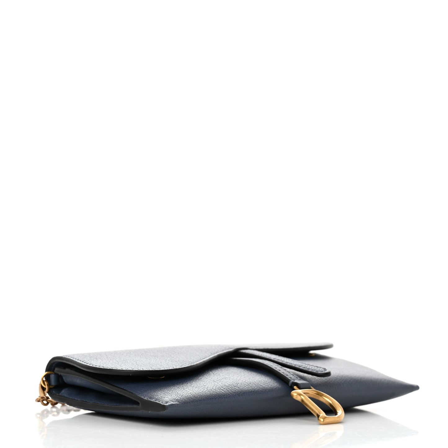 Goatskin Saddle Long Wallet With Chain Dark Blue