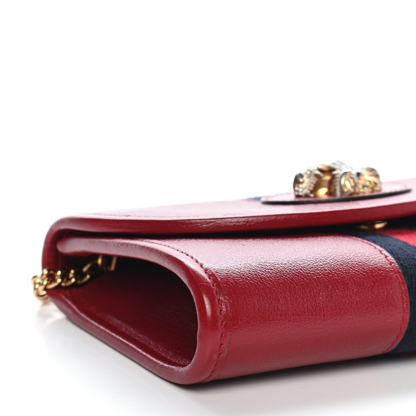 Textured Calfskin Web Mini Rajah Slim Flap Shoulder Bag Romantic Cherry