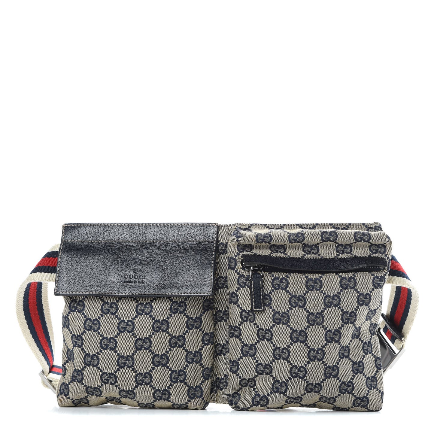 GG Monogram Web Double Pocket Belt Bag Navy