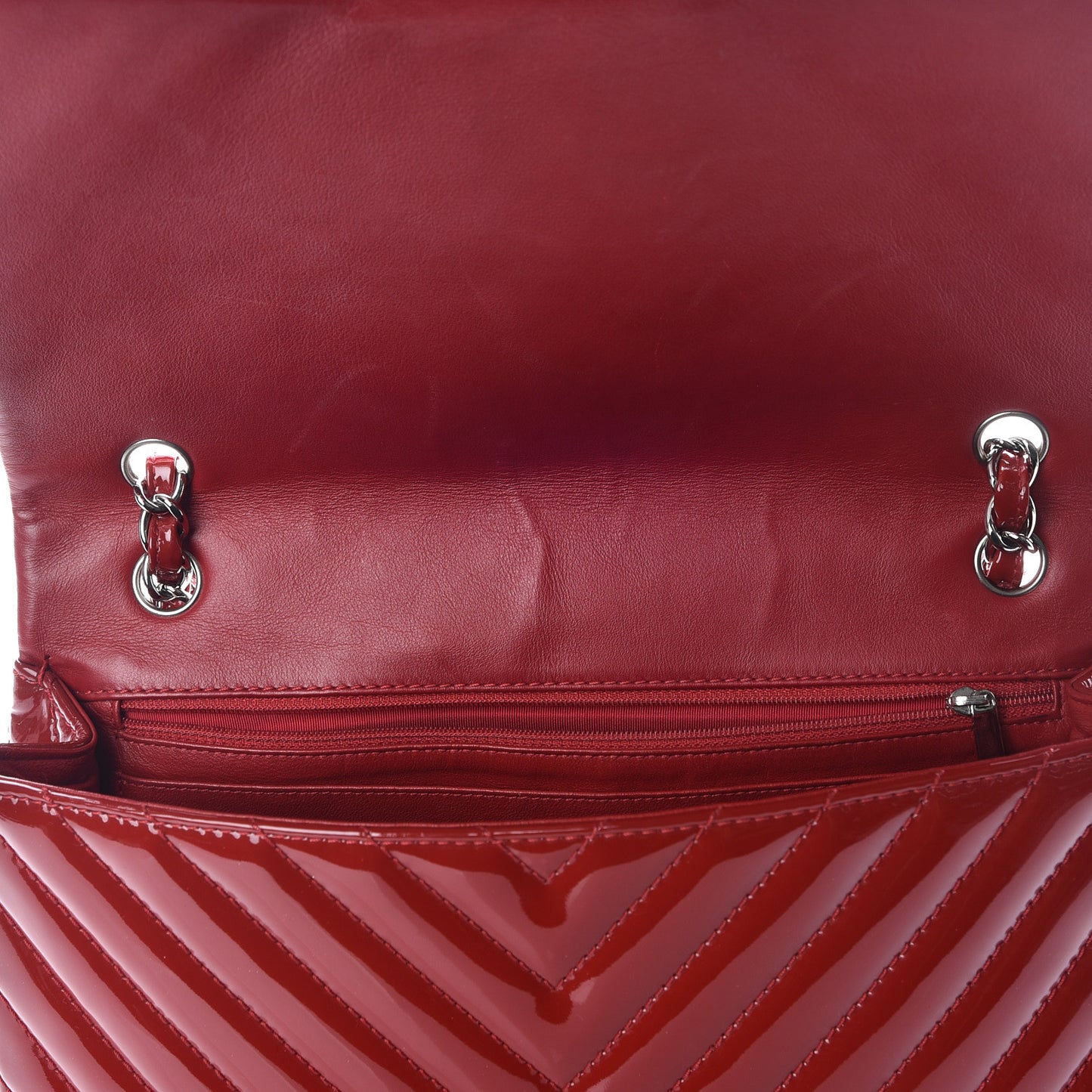 Patent Chevron Quilted Jumbo Single Flap Red