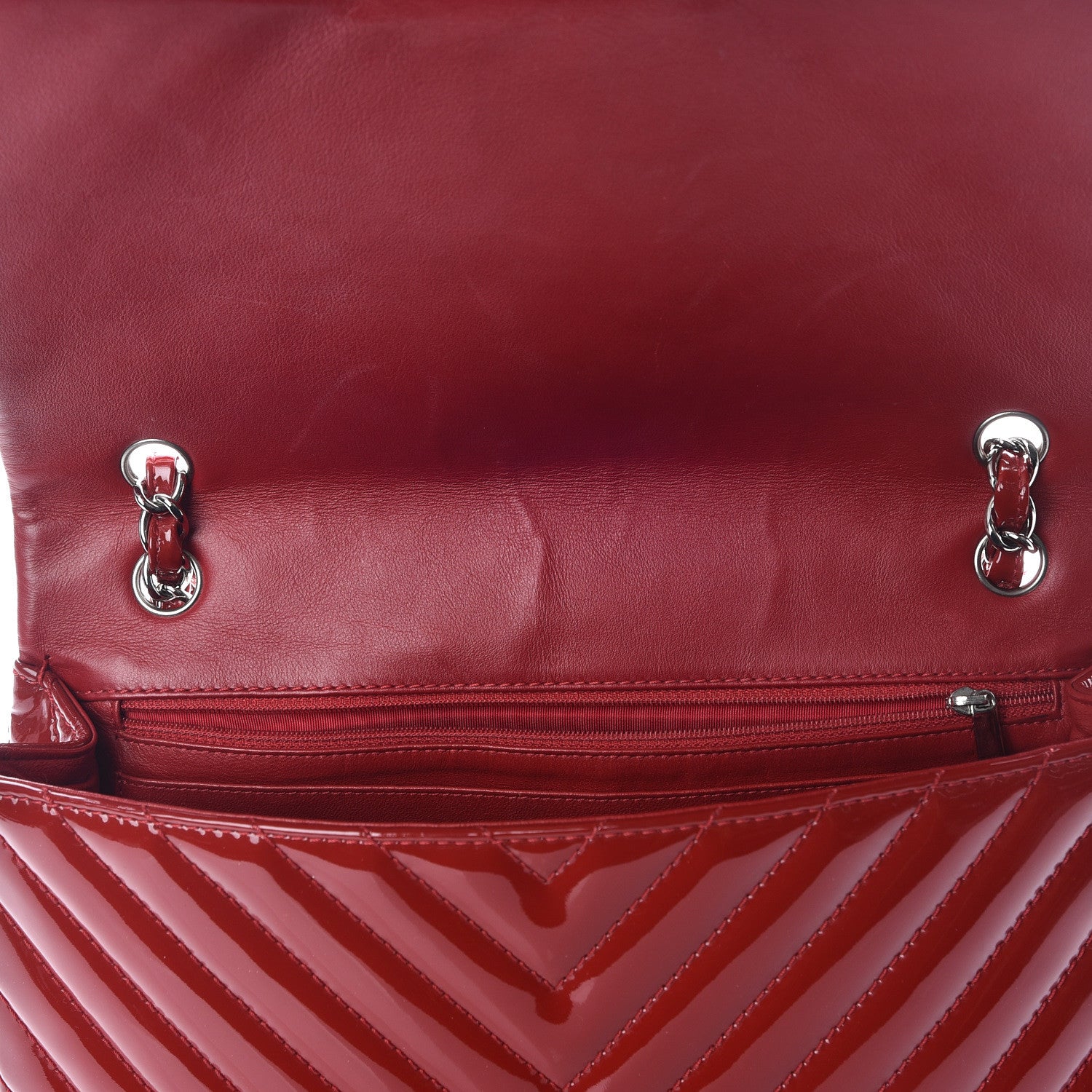 Chanel Patent Chevron Quilted Jumbo Single Flap Red 15 of 15