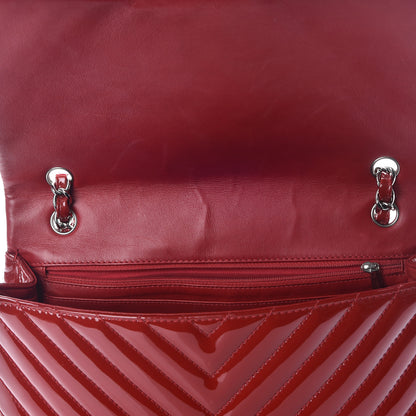Chanel Patent Chevron Quilted Jumbo Single Flap Red 15 of 15