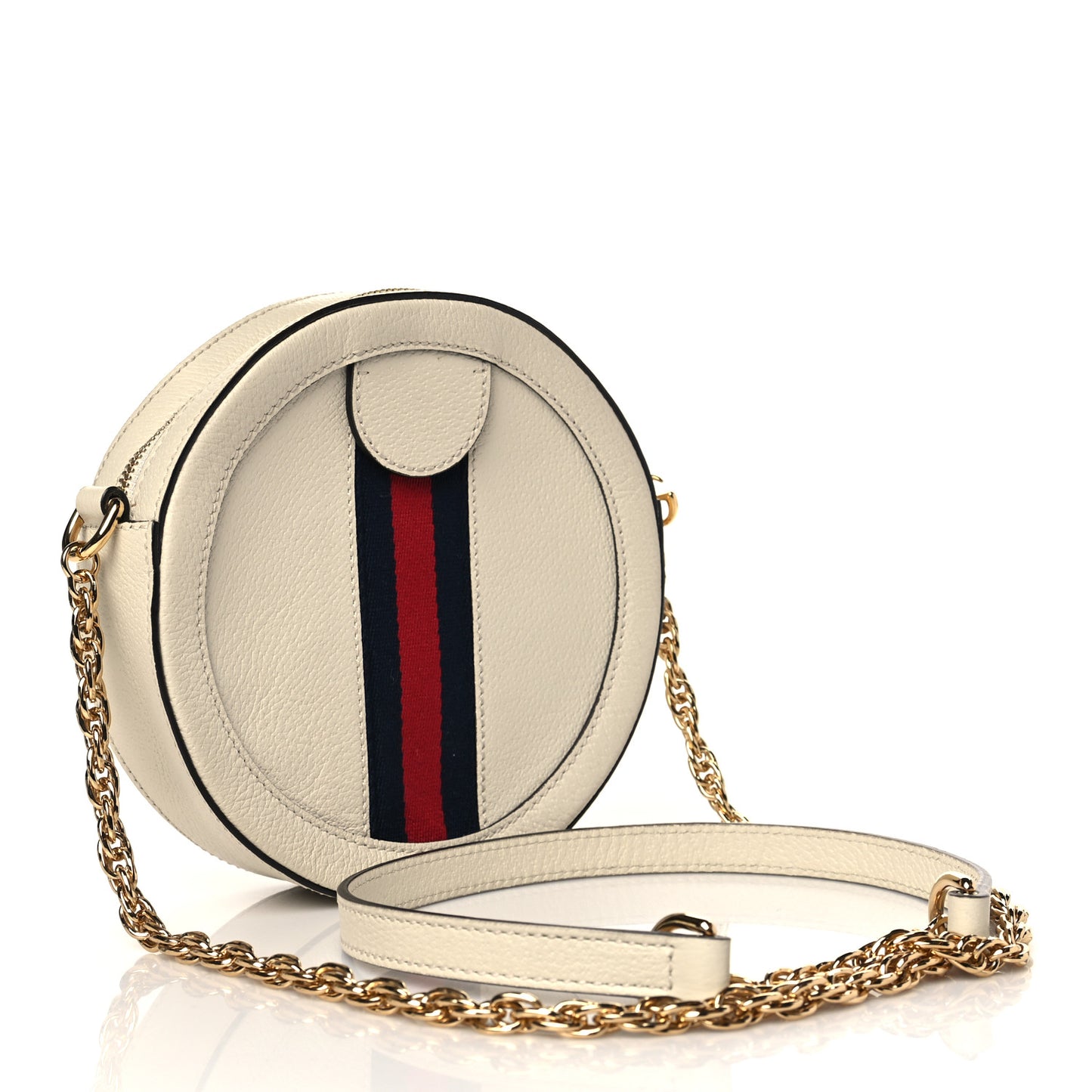 Textured Calfskin Web Mini Ophidia Round Shoulder Bag Mystic White