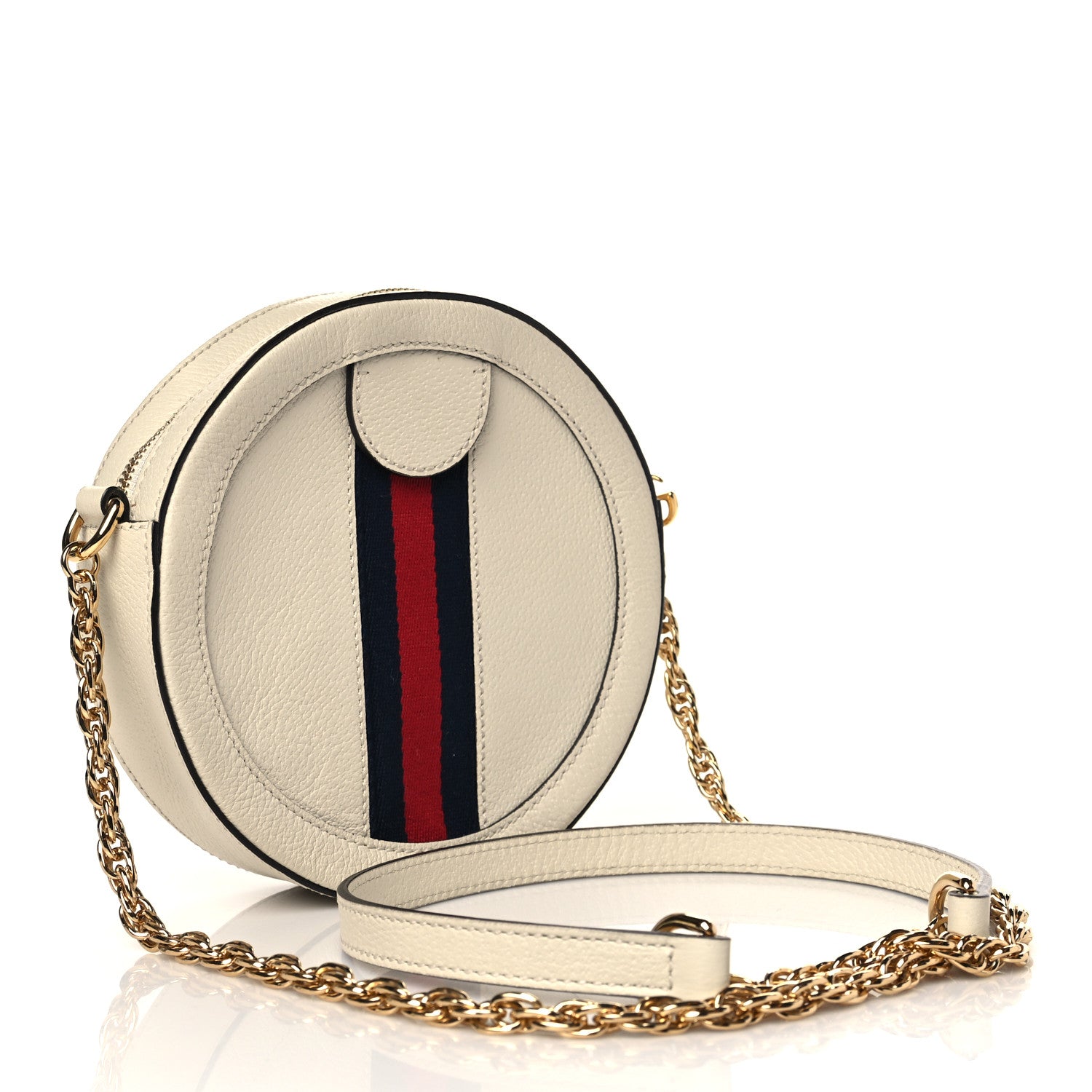 Gucci Textured Calfskin Web Mini Ophidia Round Shoulder Bag Mystic White 3 of 10