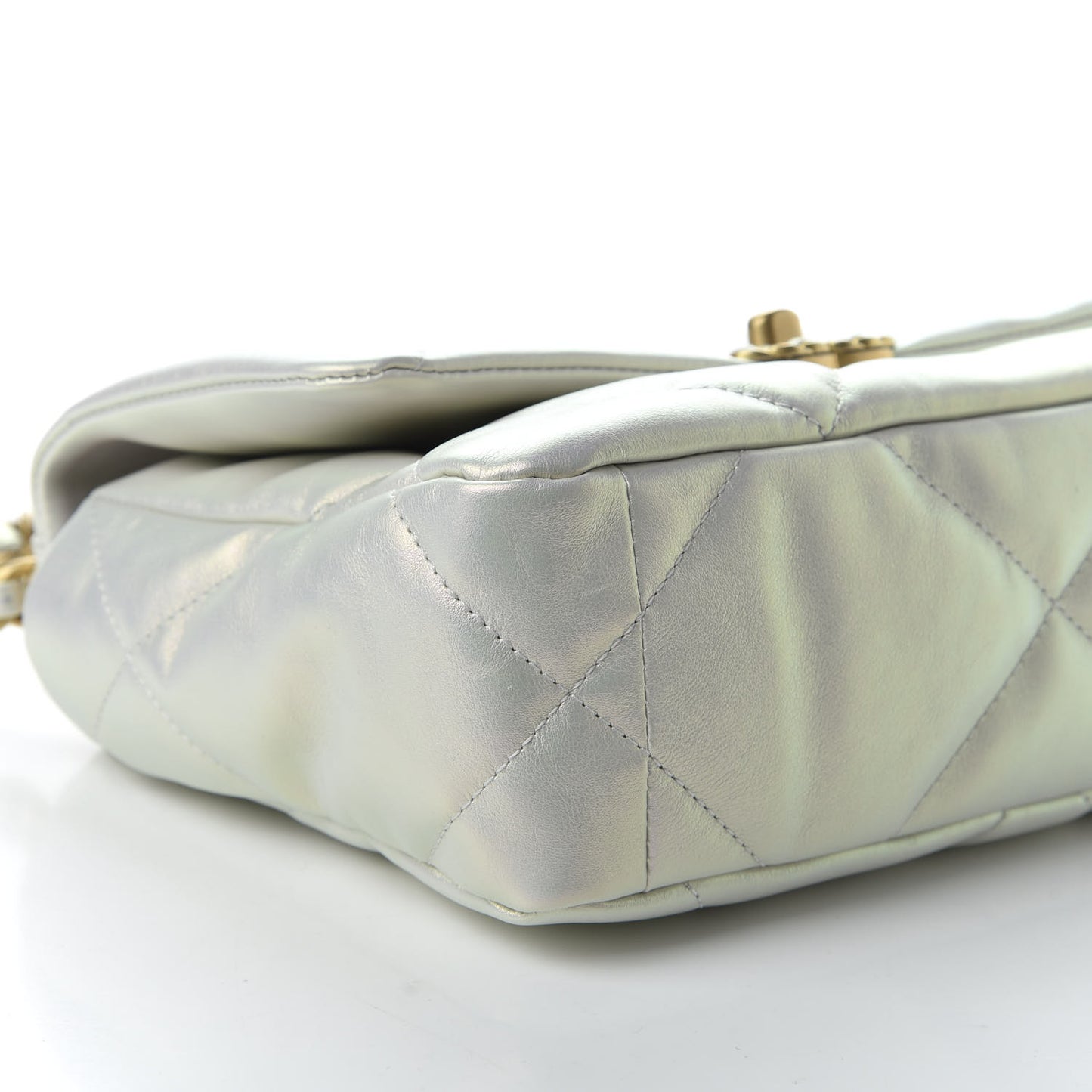 Iridescent Calfskin Quilted Medium 19 Flap White