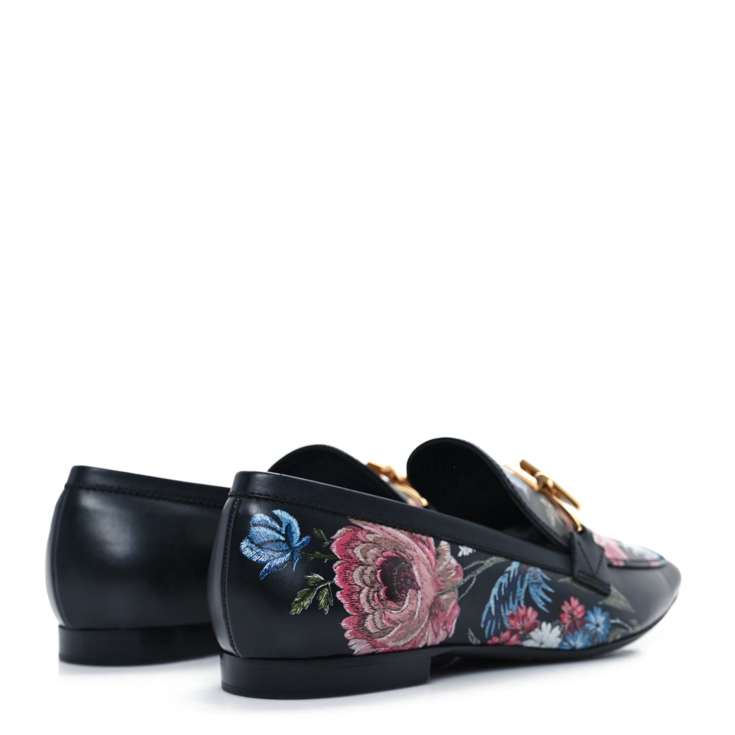 Calfskin Flowers Upper Case Flat Loafer 36 Black Multicolor
