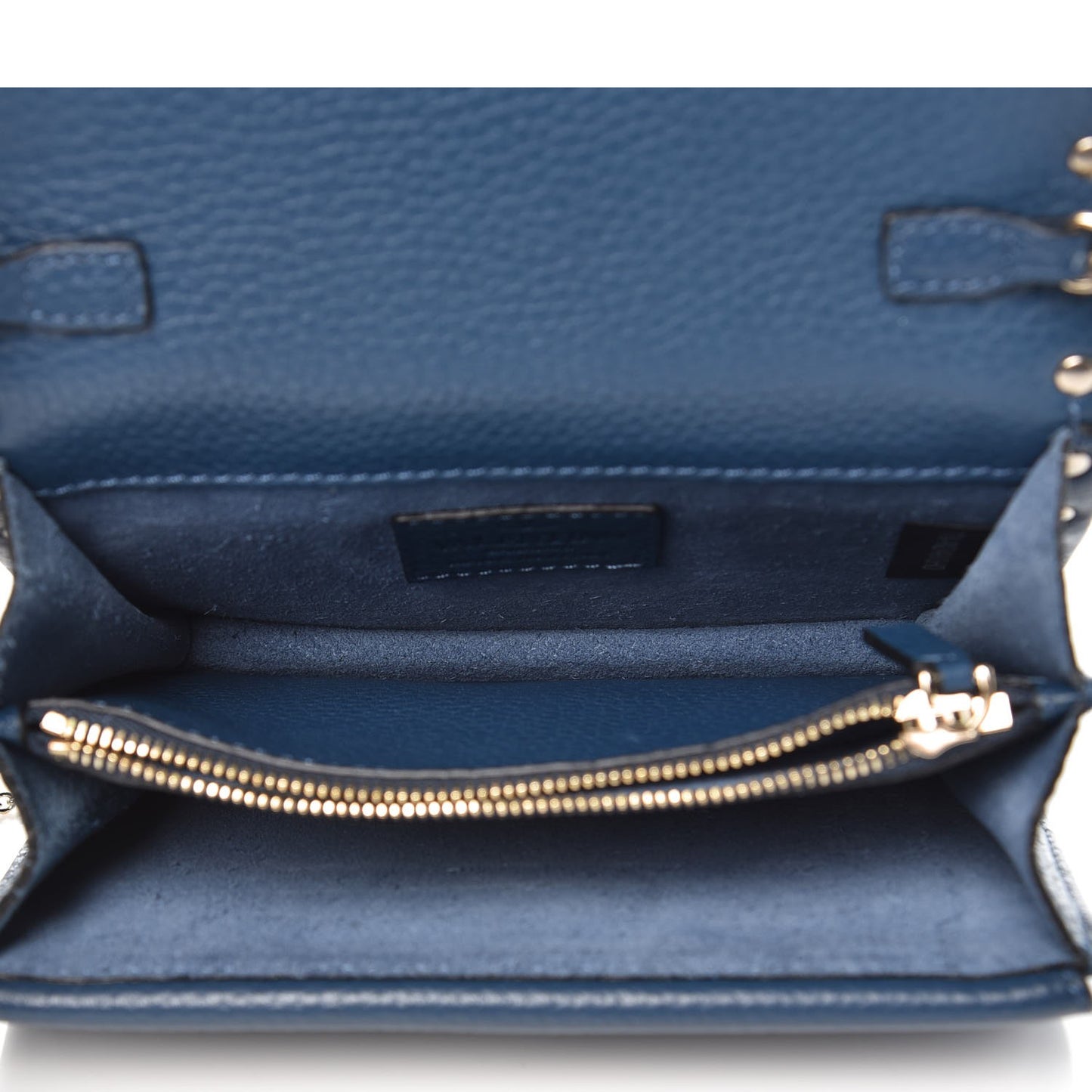 Grained Calfskin Rockstud Wallet on Chain Peacock