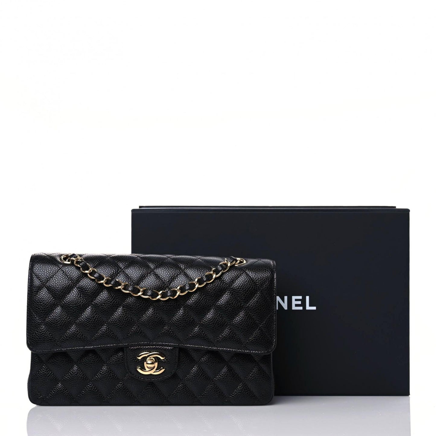 Caviar Quilted Medium Double Flap Black