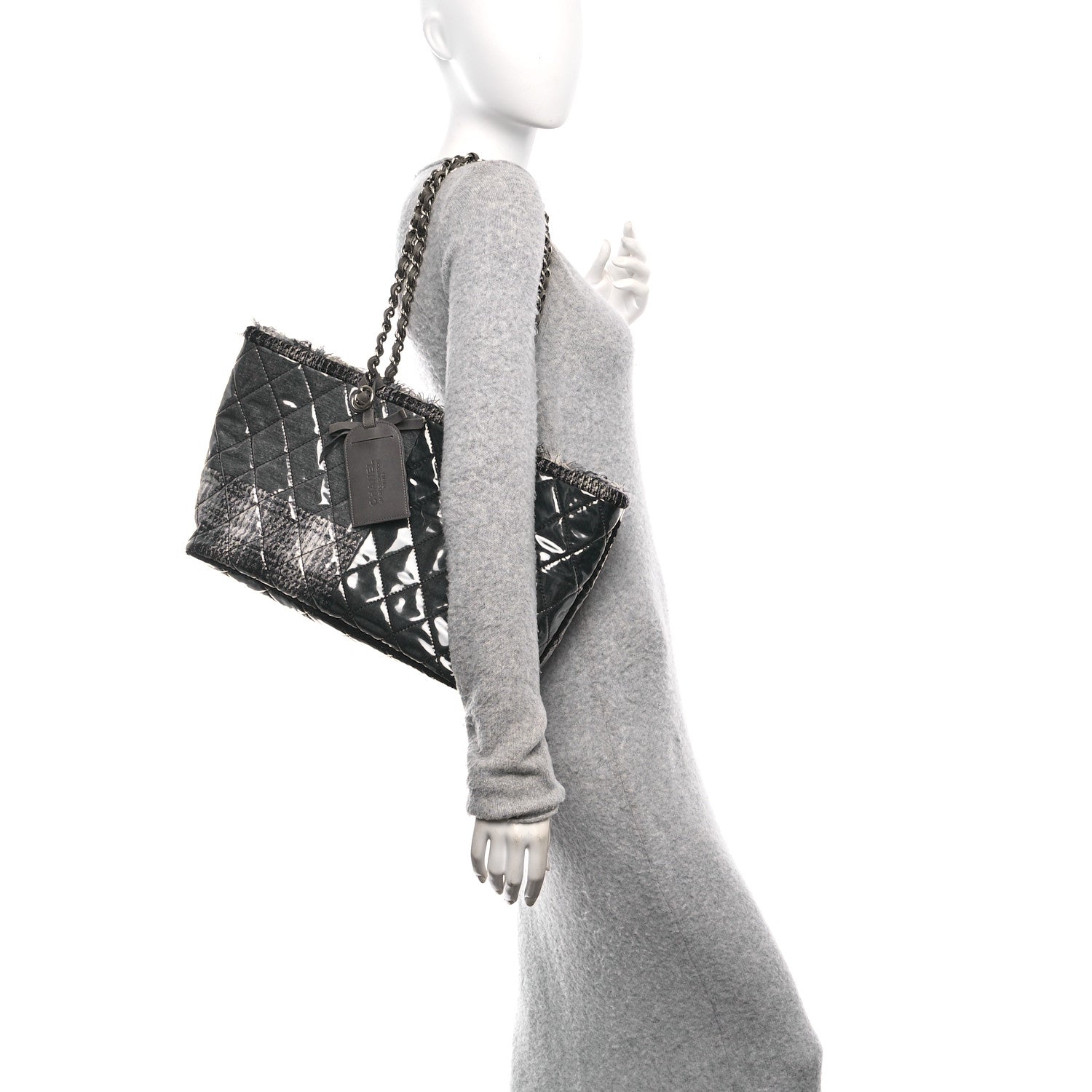 Chanel Vinyl Funny Tweed Patchwork Tote Grey 2 of 12