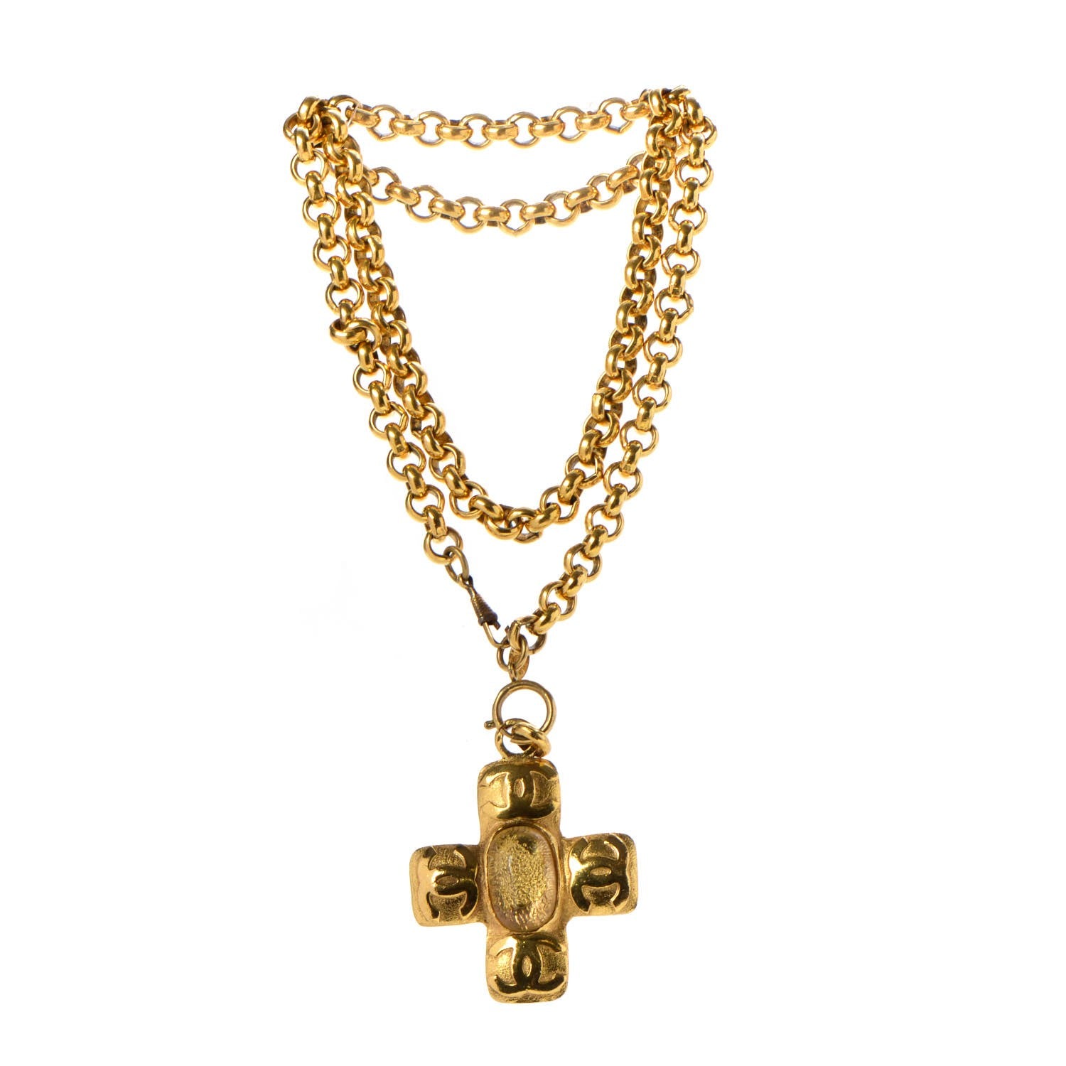 Chanel Chain CC Cross Necklace Gold 3 of 6