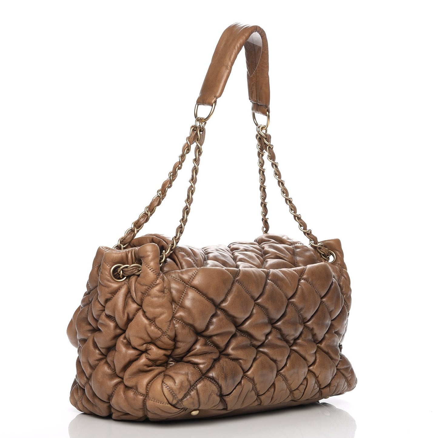 Lambskin Bubble Quilt Flap Bag Dark Beige