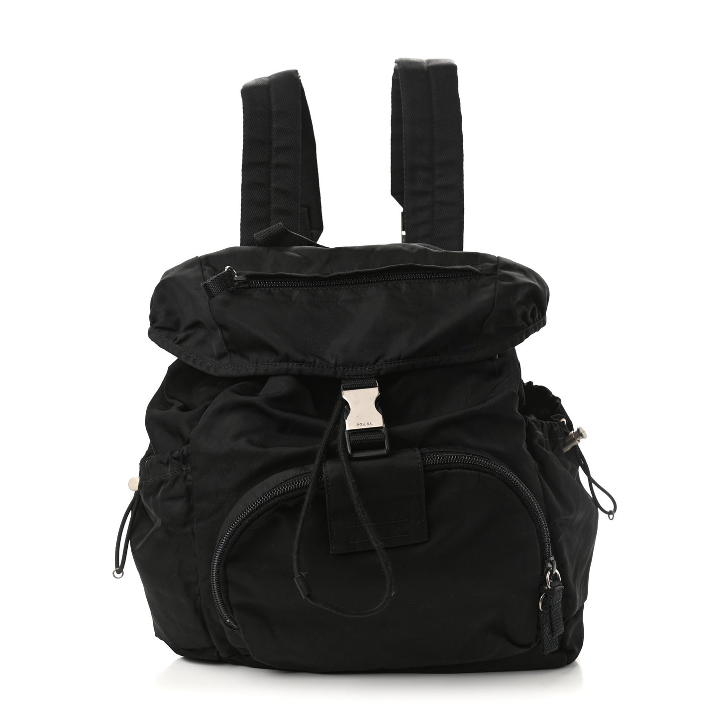 Technical Nylon Saffiano Double Buckle Backpack Black