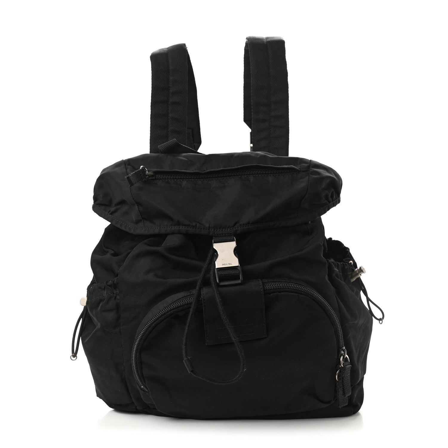 Prada Technical Nylon Saffiano Double Buckle Backpack Black 1 of 9