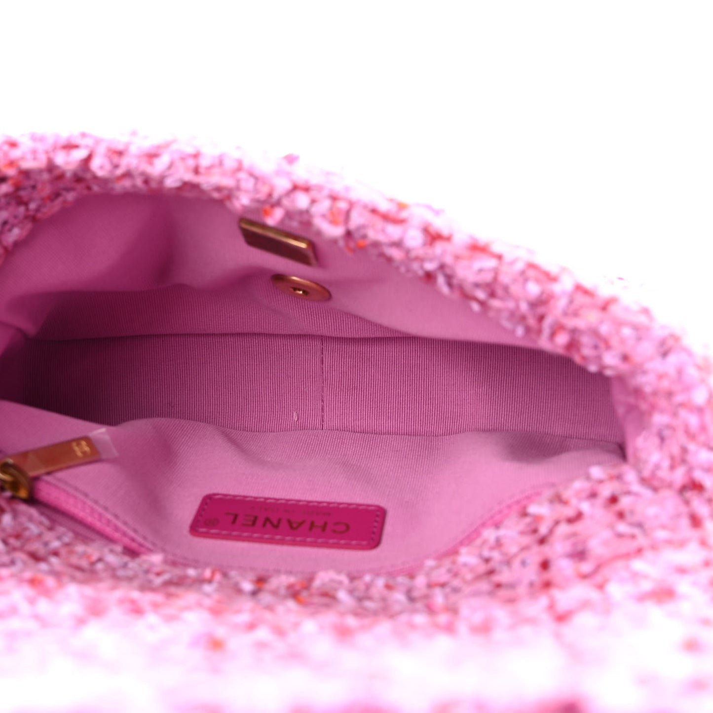 Tweed Enamel Quilted Mini Pending CC Square Flap Light Purple Pink Red
