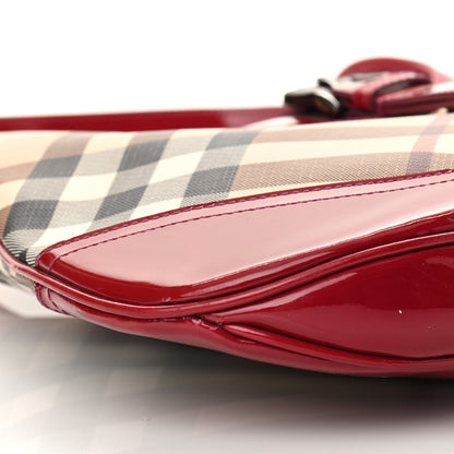 Burberry Patent Nova Check Brook Hobo Military Red 9 of 13