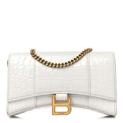 Balenciaga Shiny Calfskin Crocodile Embossed Hourglass Chain Bag White 1 of 12