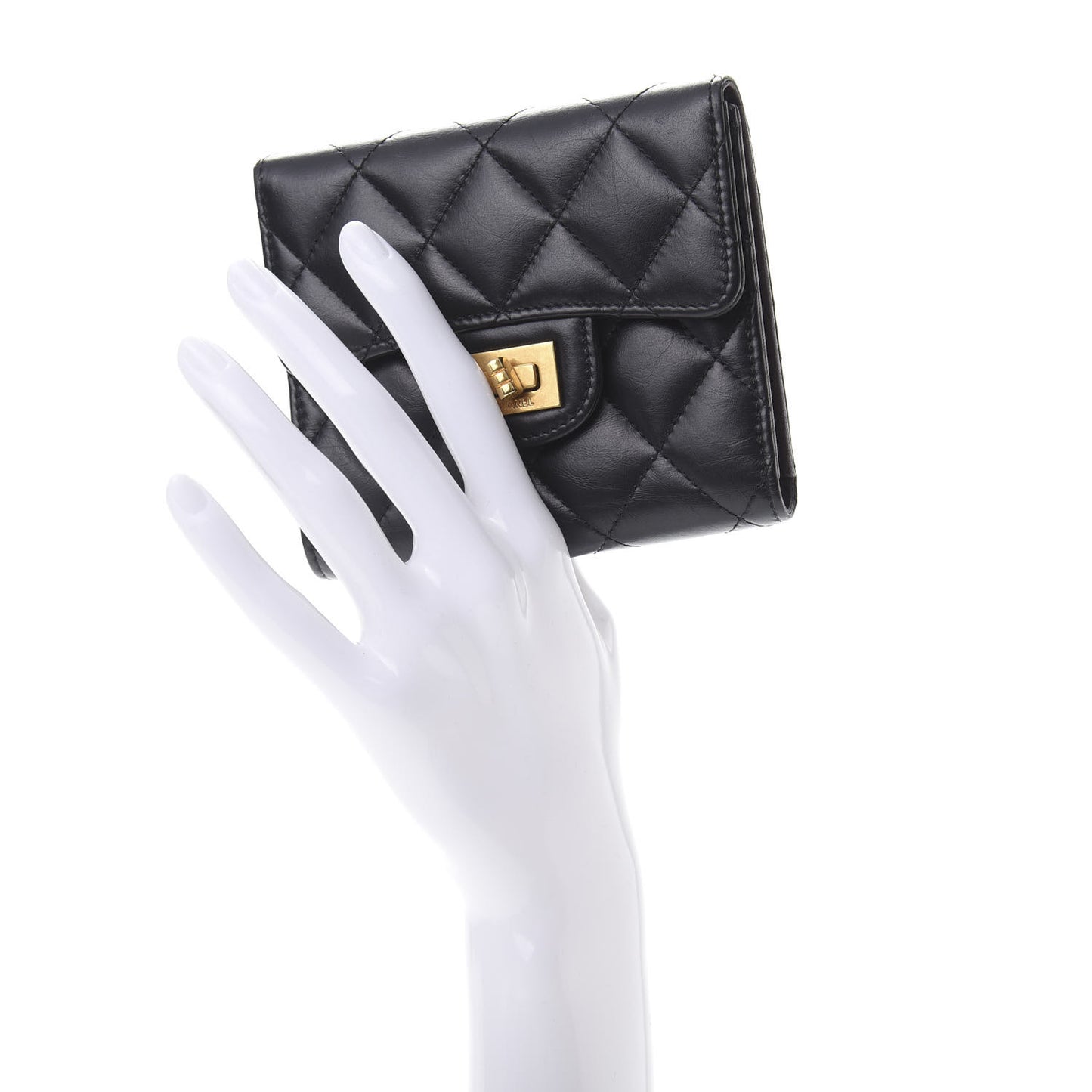 Aged Calfskin Quilted Reissue Compact Wallet Black