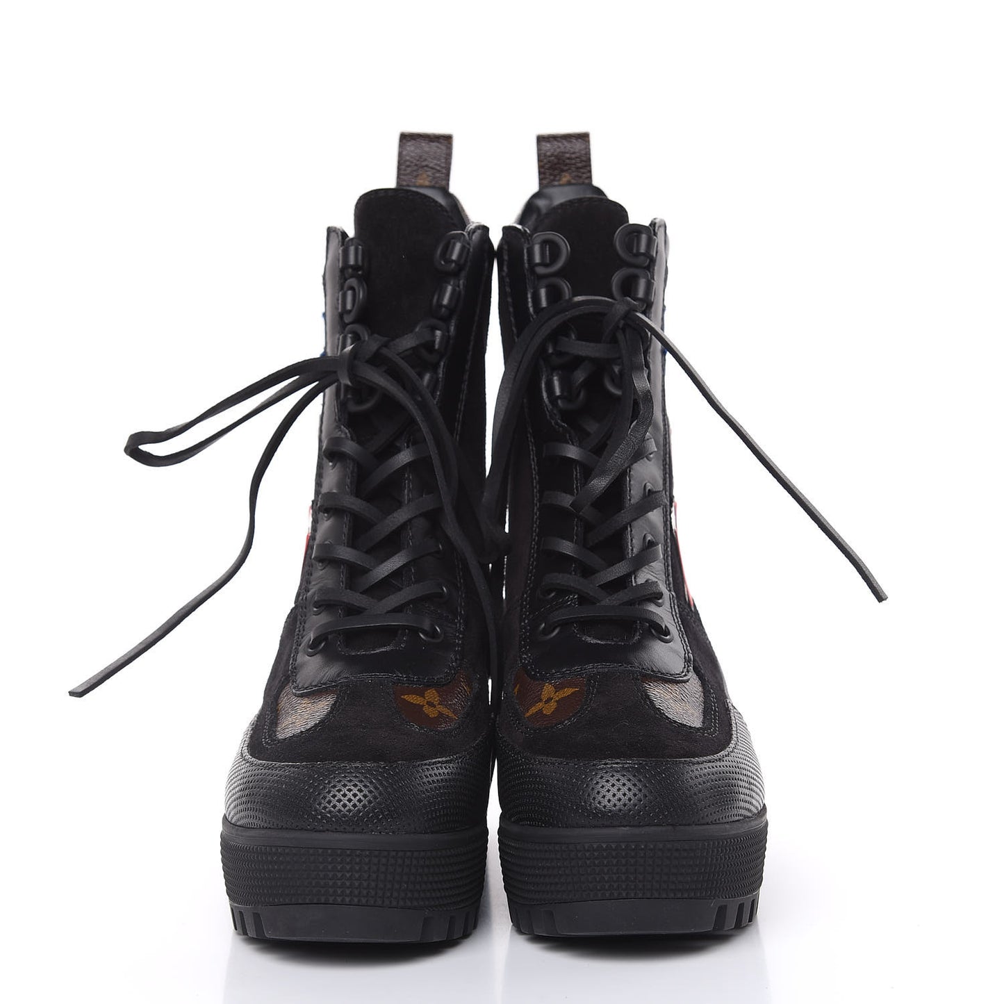 Suede Calfskin Monogram LV Black Heart Laureate Platform Desert Boots 36 Black