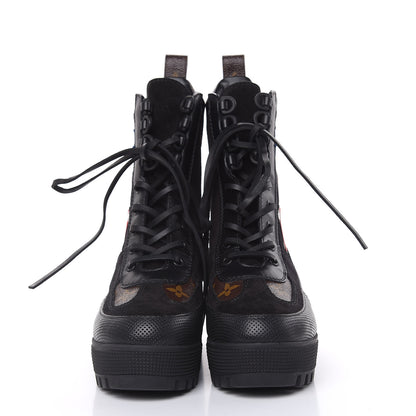 Louis Vuitton Suede Calfskin Monogram LV Black Heart Laureate Platform Desert Boots 36 Black 2 of 8