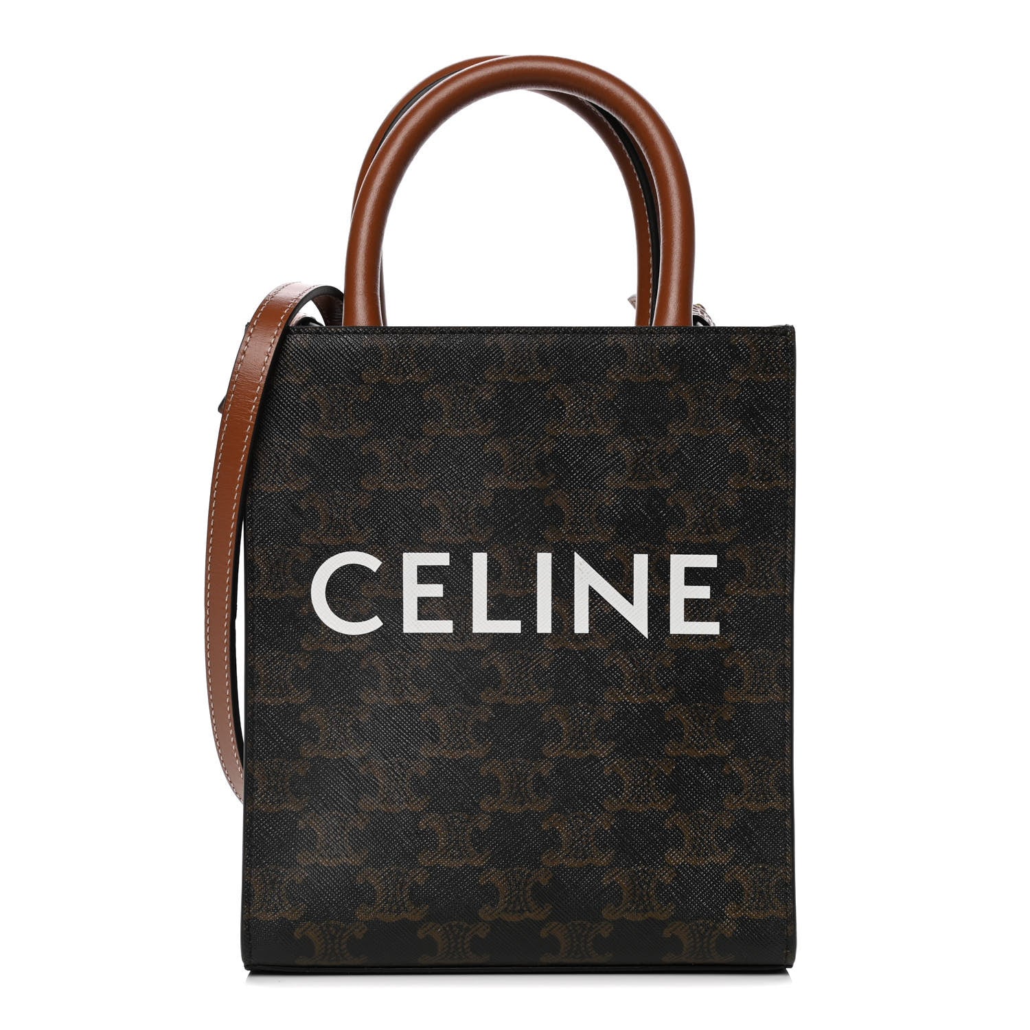 Celine Triomphe Canvas Calfskin Mini Vertical Cabas Tan 1 of 11