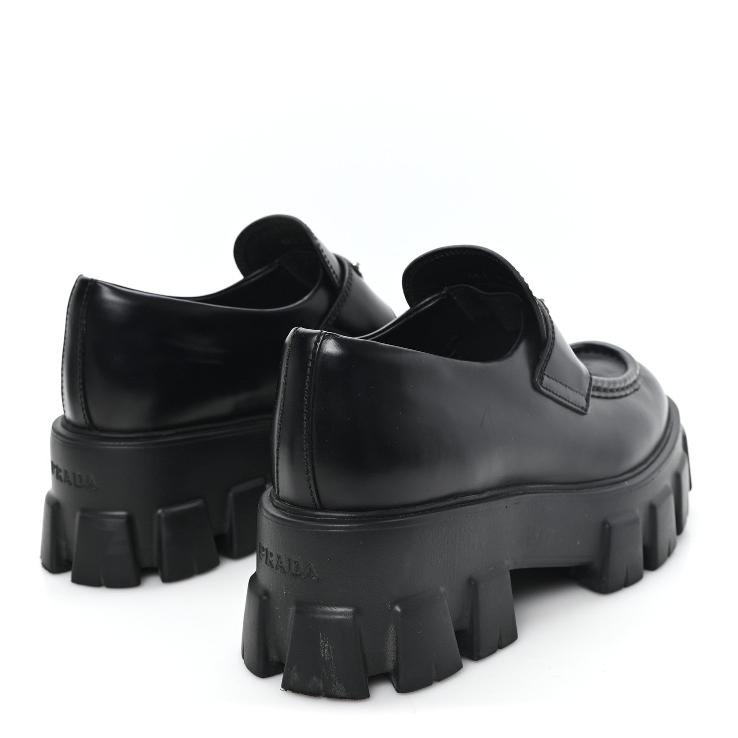 Prada Spazzolato Rois Metal Triangle Logo Monolith 55mm Loafers 36.5 Black 5 of 9