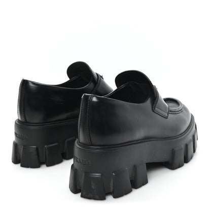Prada Spazzolato Rois Metal Triangle Logo Monolith 55mm Loafers 36.5 Black 5 of 9