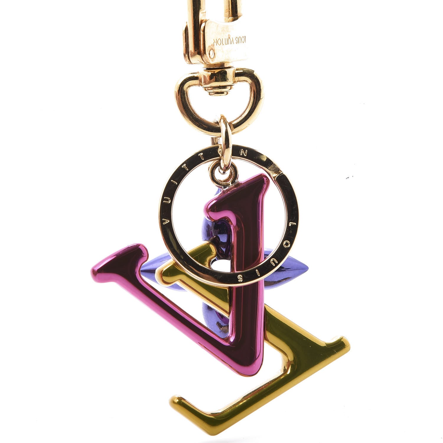 Louis Vuitton New Wave Bag Charm Key Holder Fuchsia Pink Yellow Purple 3 of 4