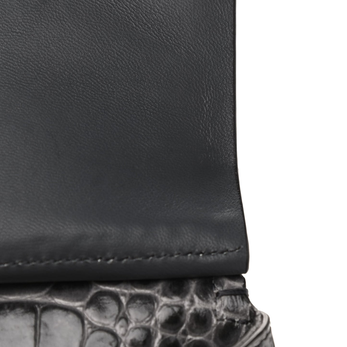Calfskin Crocodile Embossed Small Mystic Shoulder Bag Storm Grey