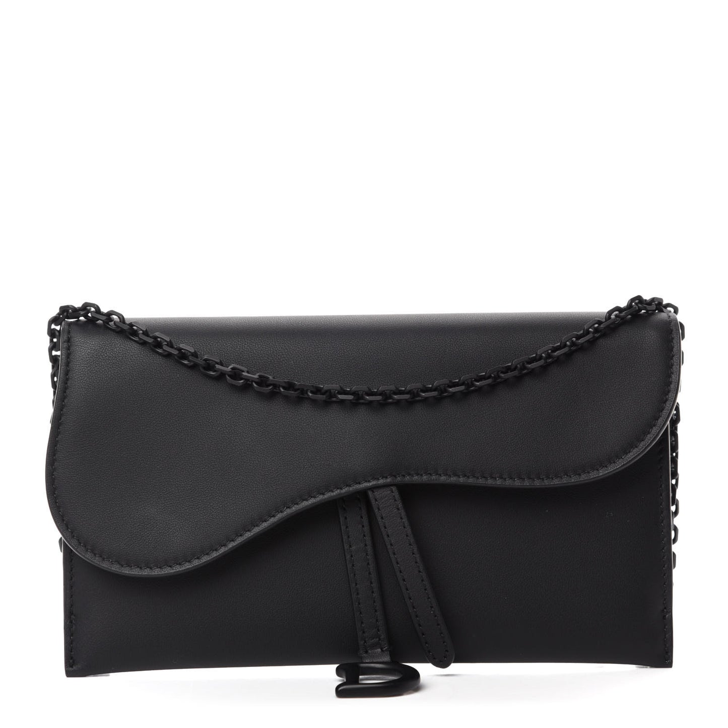 Ultra Matte Calfskin Saddle Chain Wallet Pouch Black
