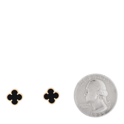 Van Cleef & Arpels 18K Yellow Gold Black Onyx Sweet Alhambra Earrings 2 of 5