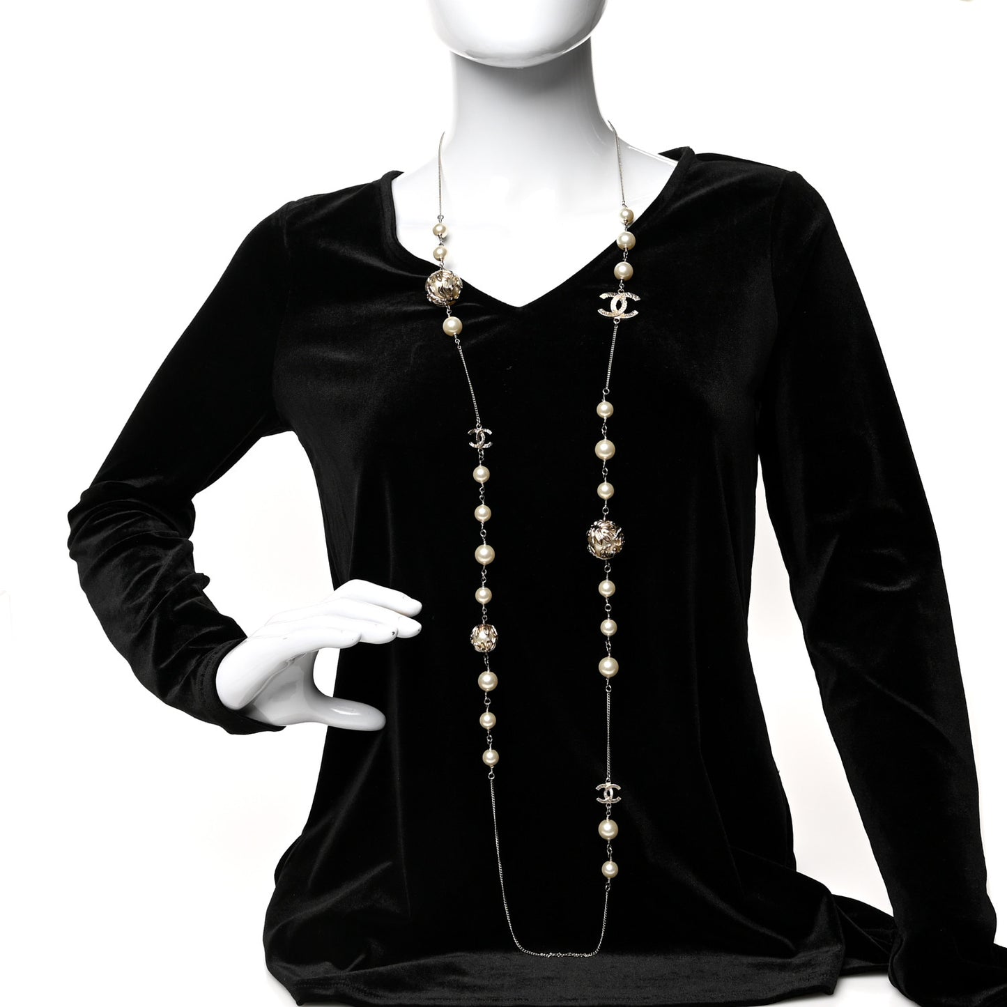 Pearl CC Long Necklace Gold