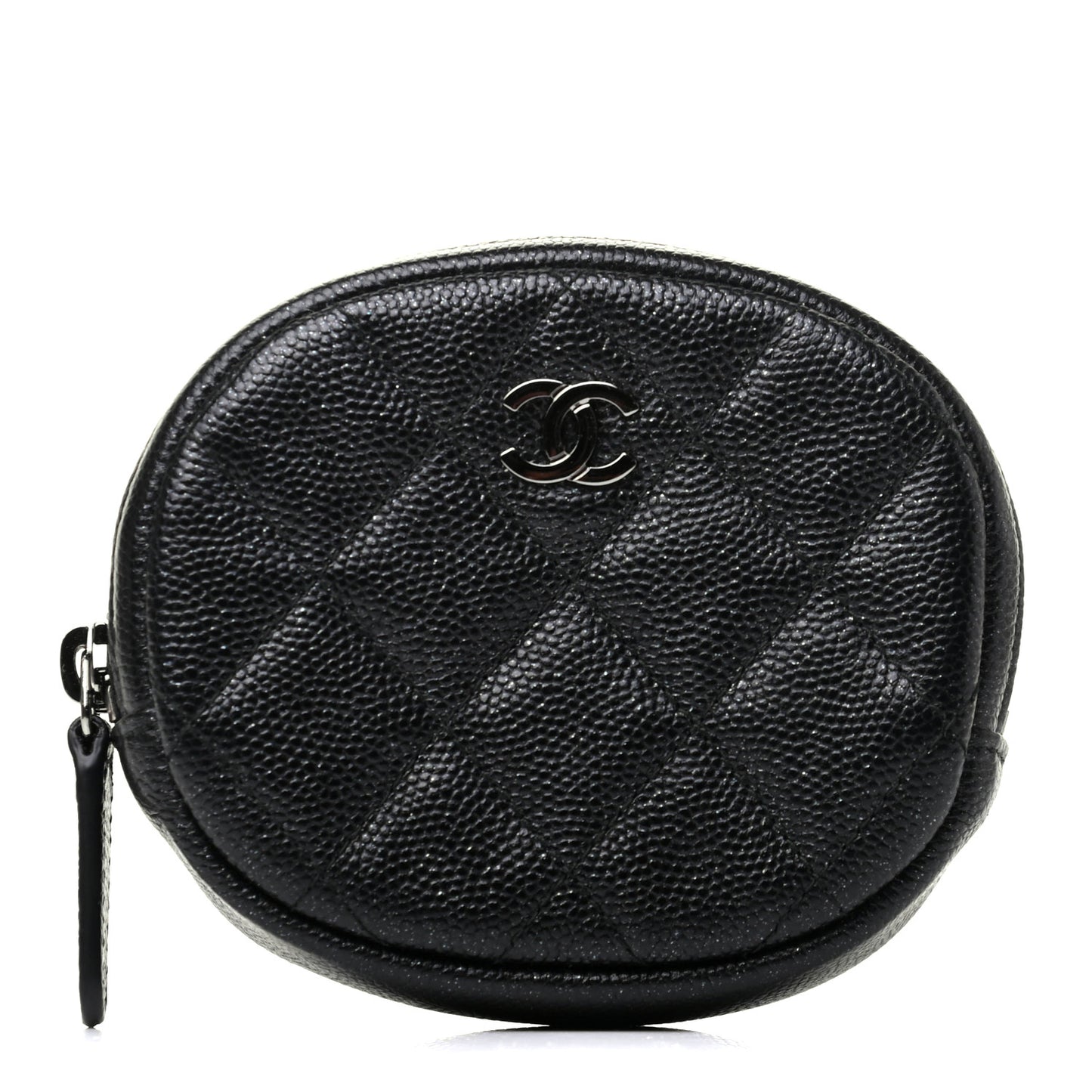 Iridescent Caviar Quilted Zip Around Classic Coin Purse Black