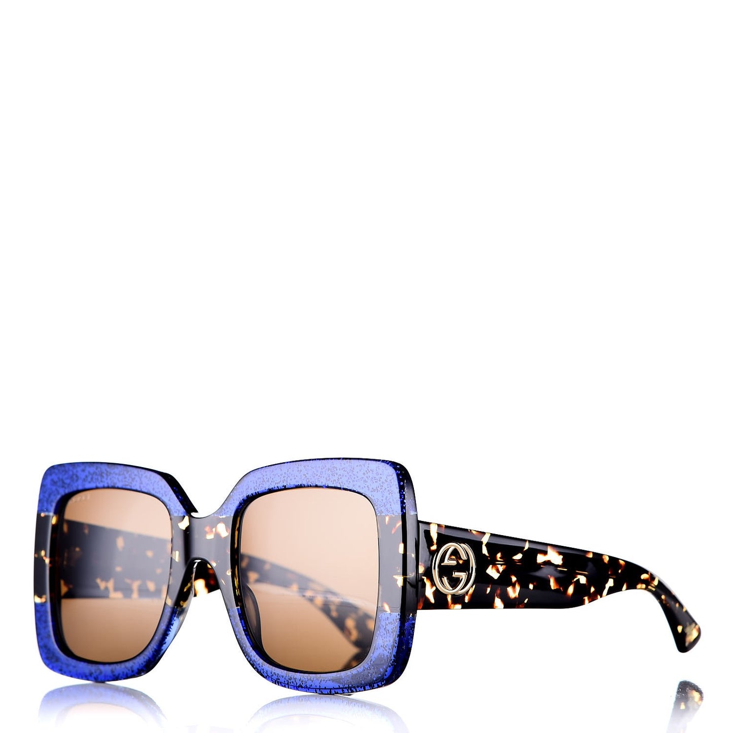 Square Frame GG0083S Sunglasses Glitter Blue Havana Brown