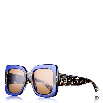 Gucci Square Frame GG0083S Sunglasses Glitter Blue Havana Brown 1 of 8