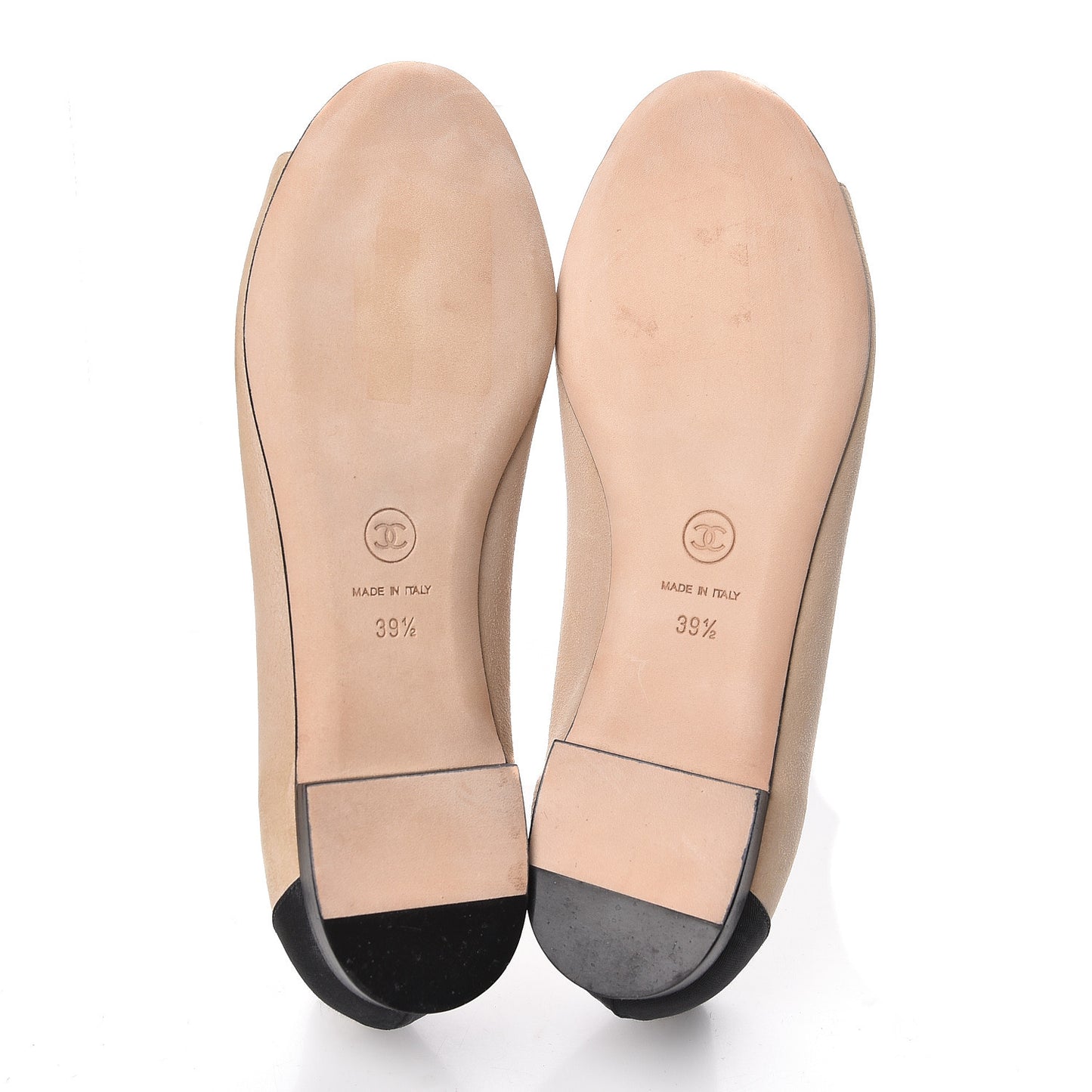 Suede Grosgrain Peep Toe Ballerina Flats 39.5 Beige Black