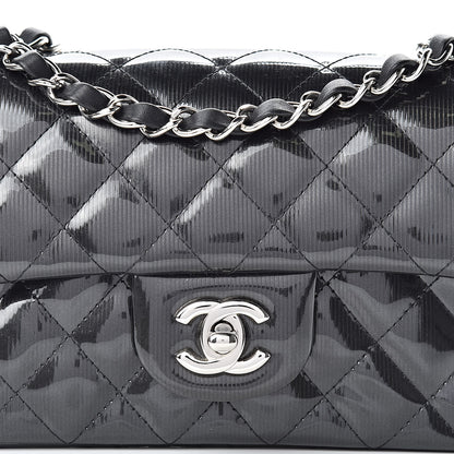 Chanel Striated Patent Calfskin Quilted Mini Rectangular Flap Dark Gray 8 of 10