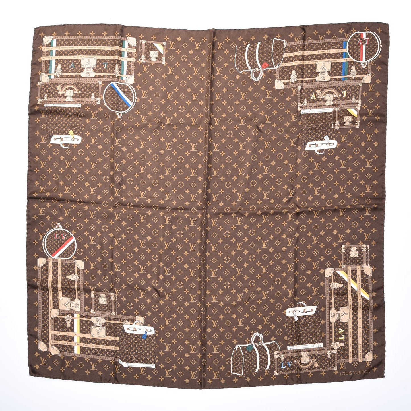 Silk Monogram Trunks Square Scarf Brown