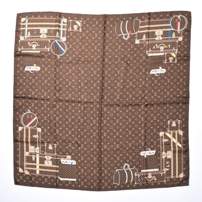 Louis Vuitton Silk Monogram Trunks Square Scarf Brown 1 of 5