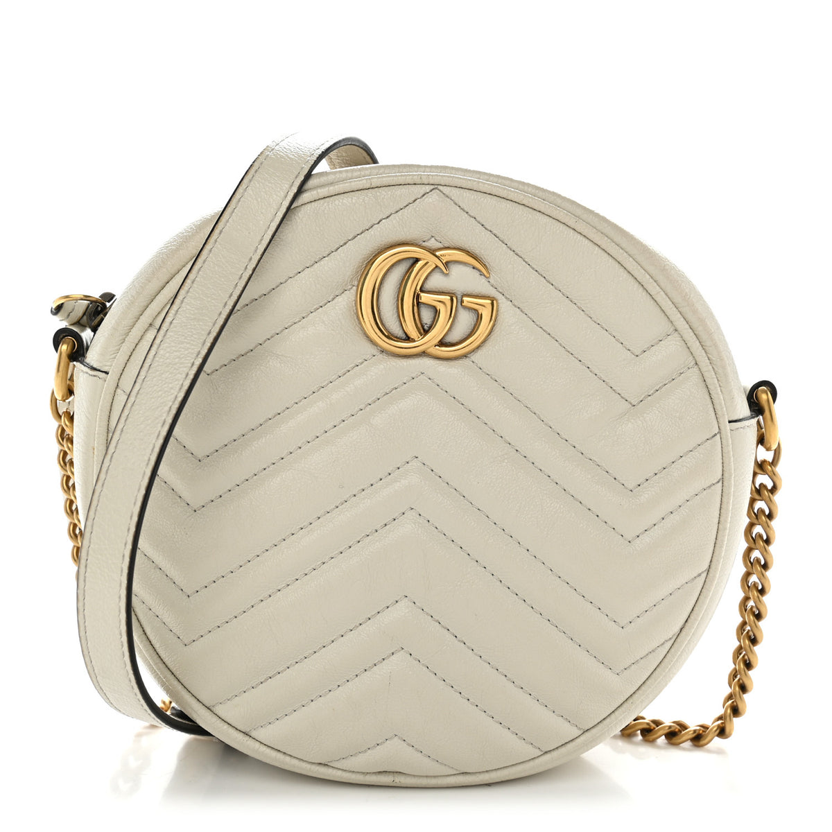 Calfskin Matelasse Mini GG Marmont Round Shoulder Bag White