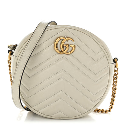 Gucci Calfskin Matelasse Mini GG Marmont Round Shoulder Bag White 1 of 11