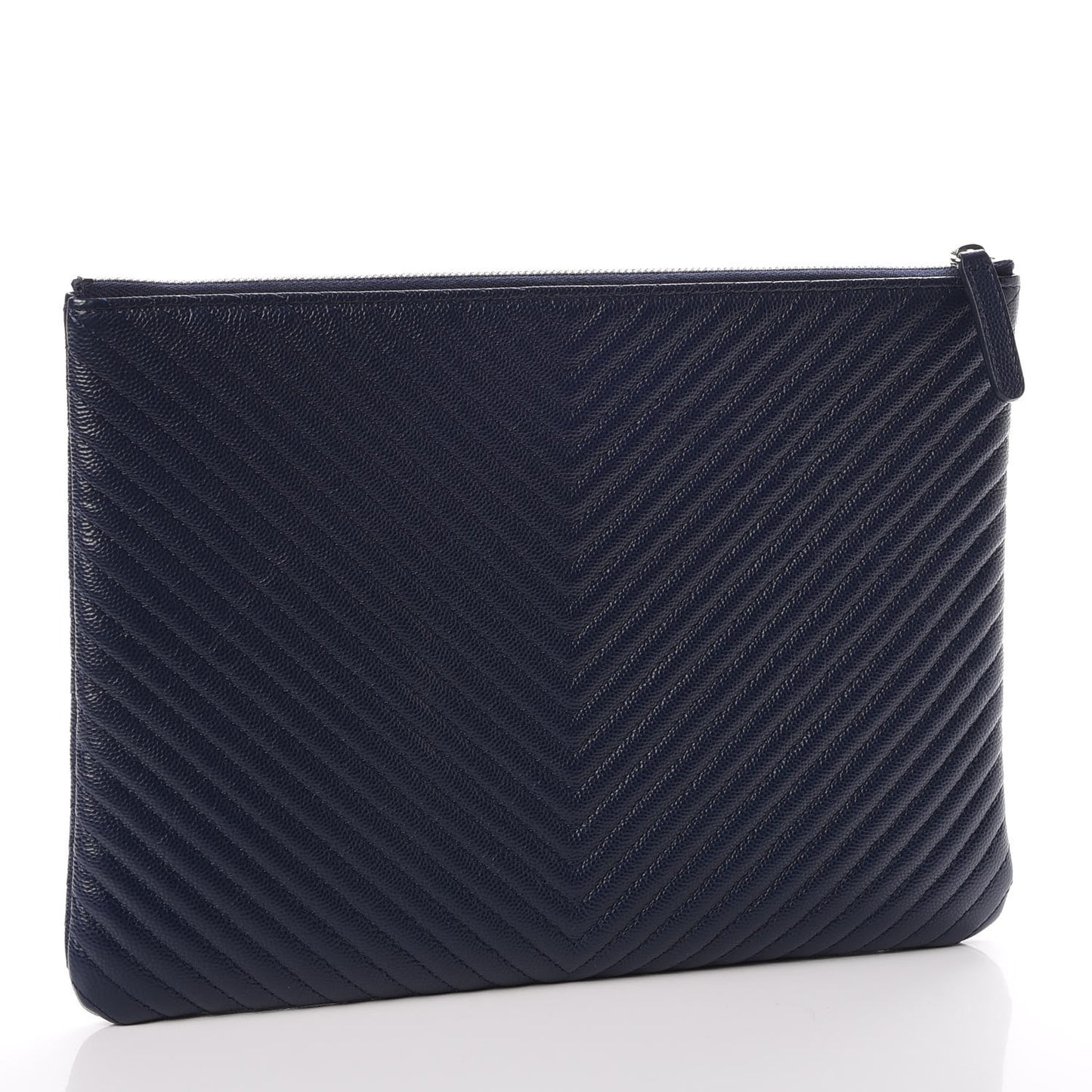 Caviar Chevron Quilted Medium Cosmetic Case Navy