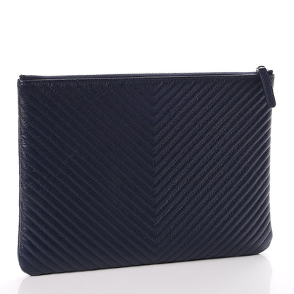 Chanel Caviar Chevron Quilted Medium Cosmetic Case Navy 3 of 8