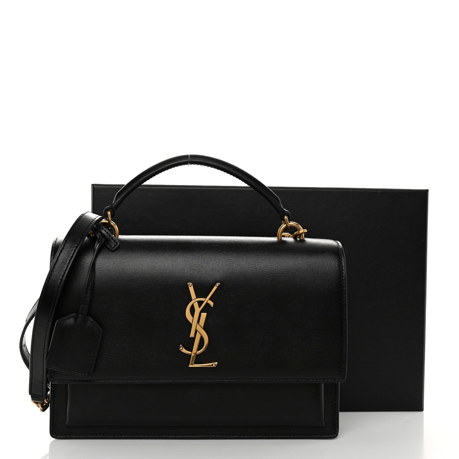 Saint Laurent SAINT LAURENT Smooth Calfskin Medium Monogram Sunset Satchel Black 9 of 9