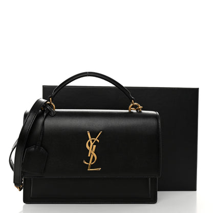 Saint Laurent SAINT LAURENT Smooth Calfskin Medium Monogram Sunset Satchel Black 9 of 9
