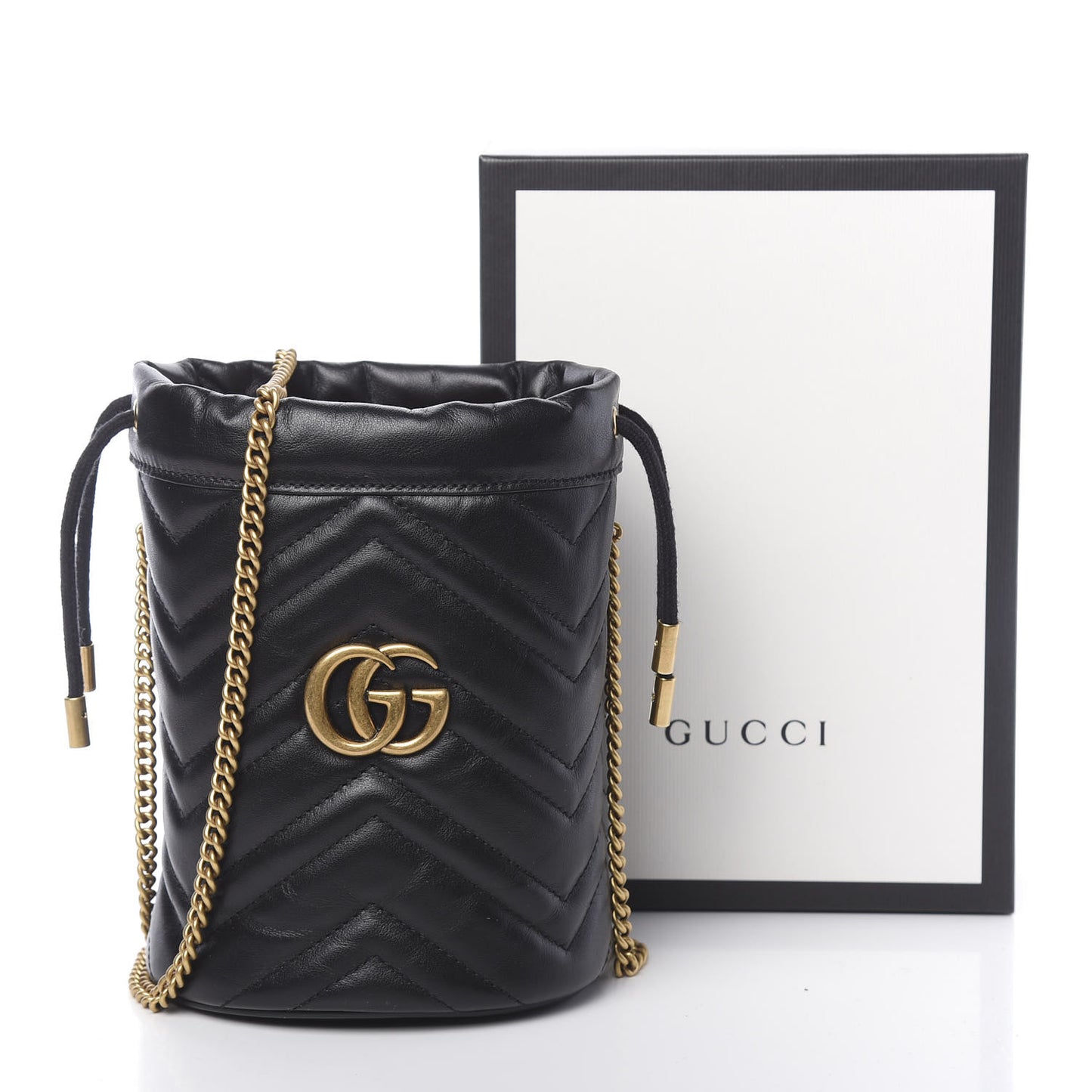 Calfskin Matelasse Mini GG Marmont 2.0 Bucket Bag Black