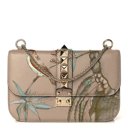 Valentino Garavani Vitello Embroidered Medium Glam Lock Rockstud Flap Beige 1 of 11