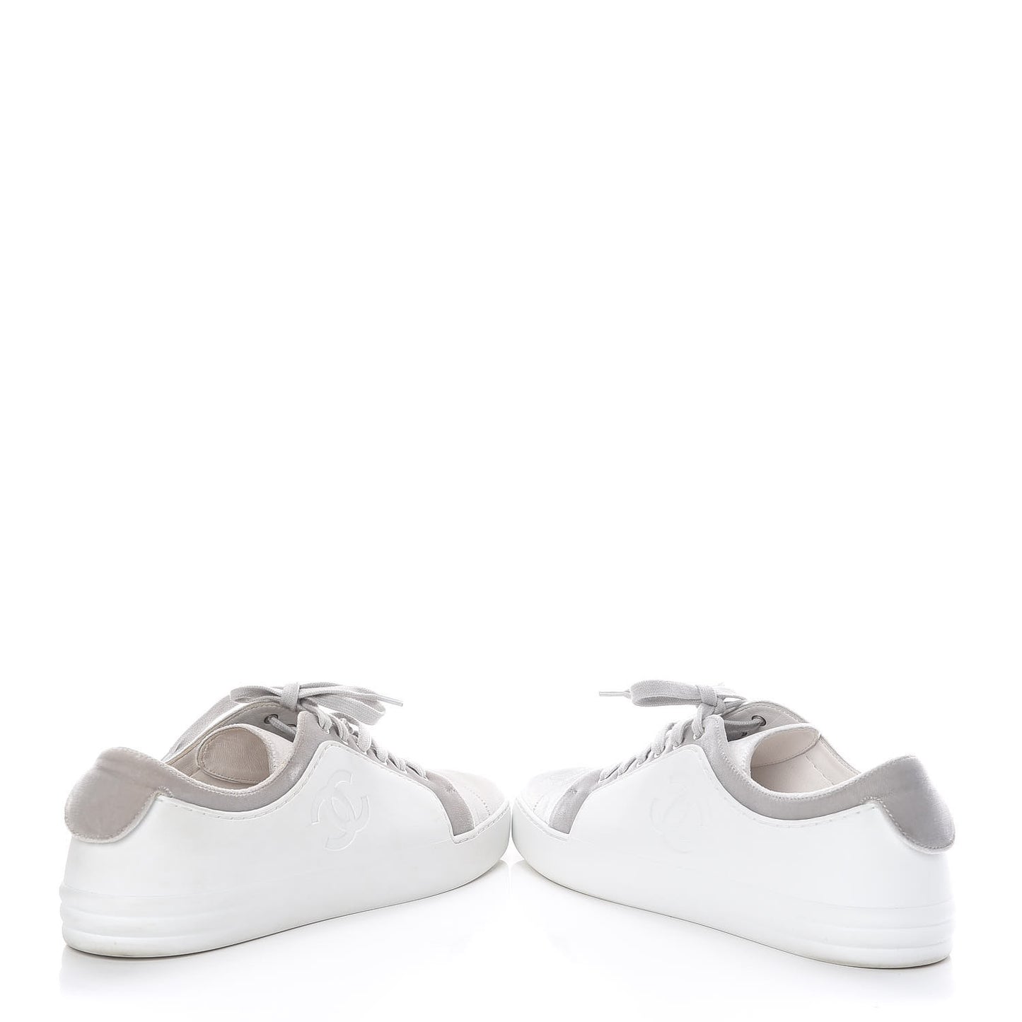 Calfskin Velvet Womens CC Sneakers 40.5 White Silver