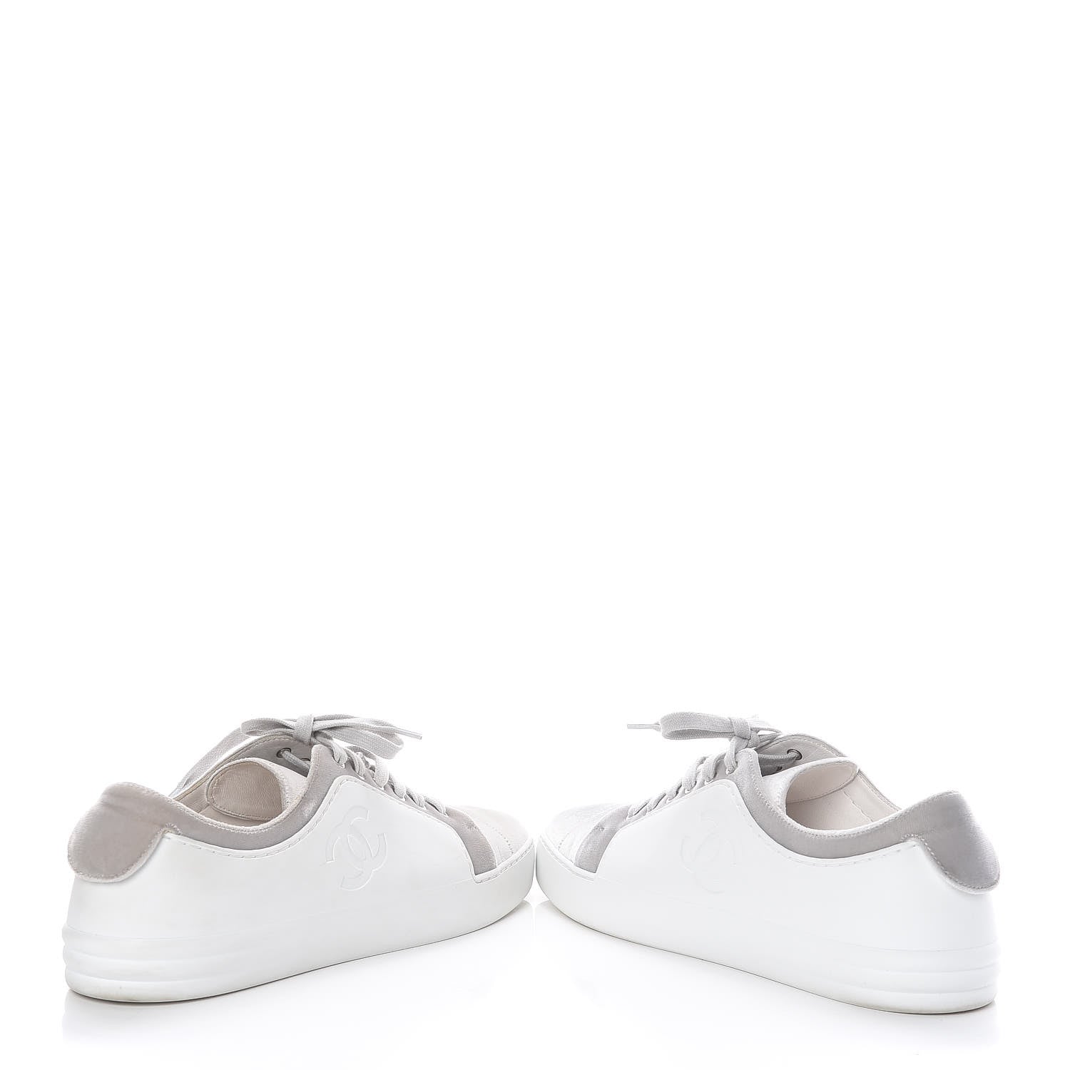 Chanel Calfskin Velvet Womens CC Sneakers 40.5 White Silver 6 of 13