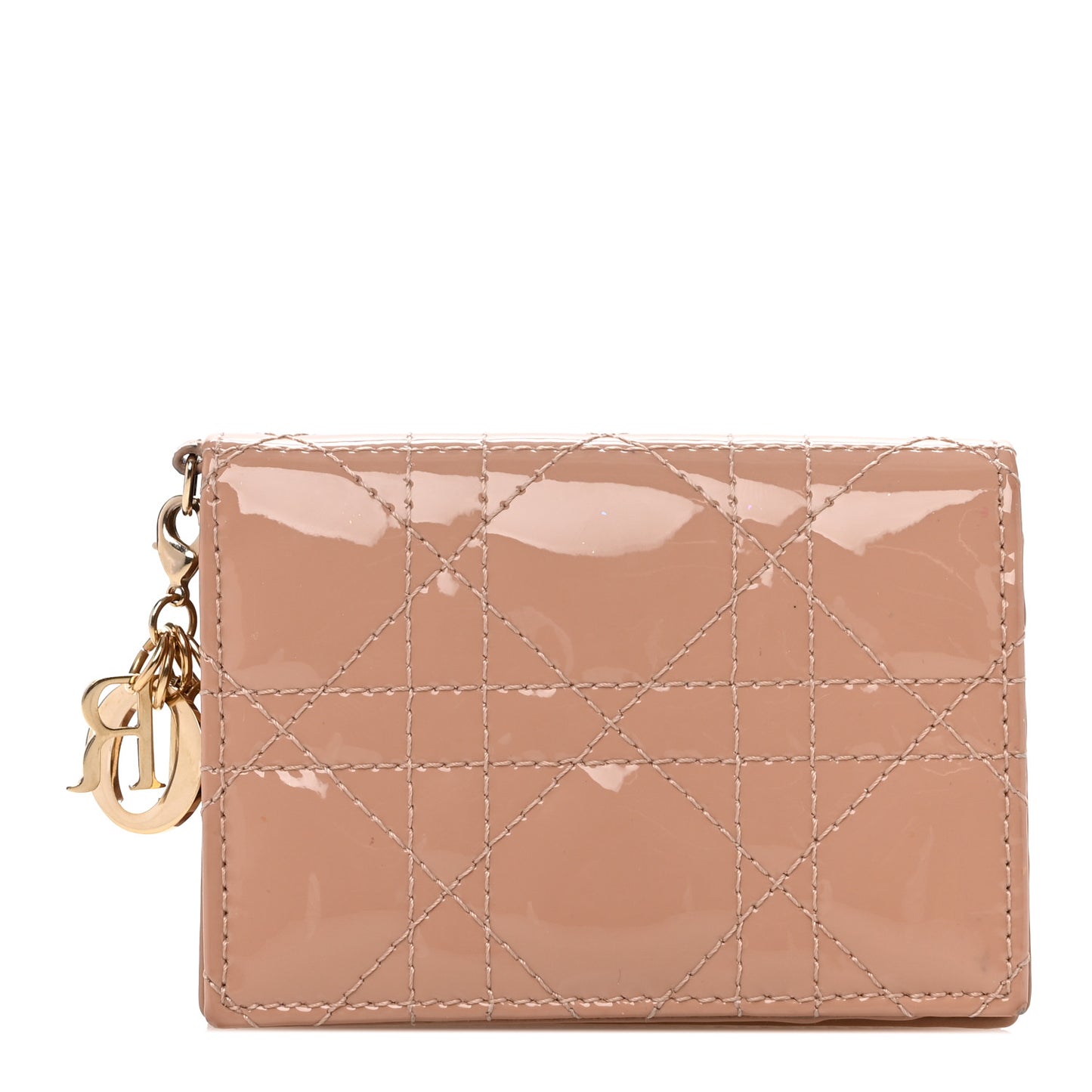 Patent Cannage Small Lady Dior Flap Card Holder Rose De Vents
