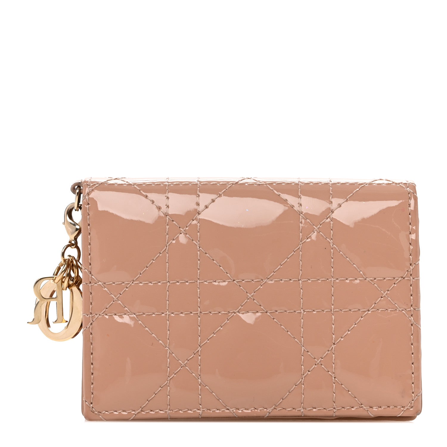 Christian Dior Patent Cannage Small Lady Dior Flap Card Holder Rose De Vents 1 of 10